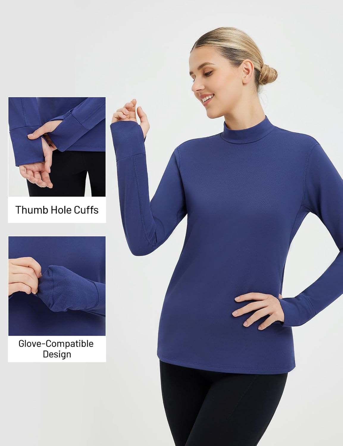 baleaf Thermal Shirts for Women Long Sleeve Turtleneck Tops Fleece Lined Base Layer with Thumb Hole Cold Weather Winter Gear - Image 6