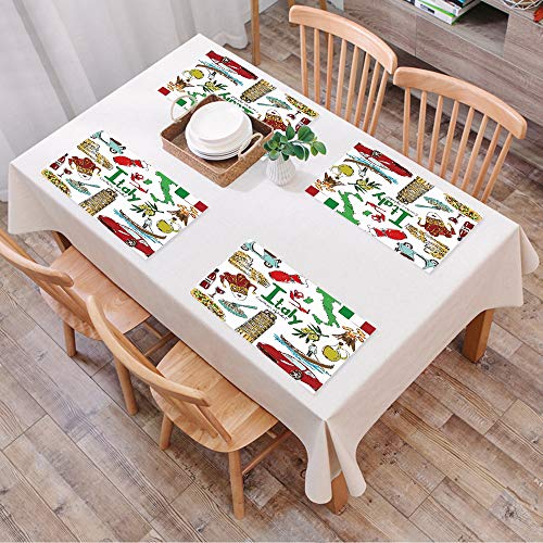 Platzsets Rutschfest, 4er Set Platzset, Abwaschbar Tischsets,Italien, Spaß bunte Skizze Sammlung Italien ,Hitzebeständig Platzdeckchen,Schmutzabweisend und Waschbare,Platz-Matten für Küche Speisetisch Cover
