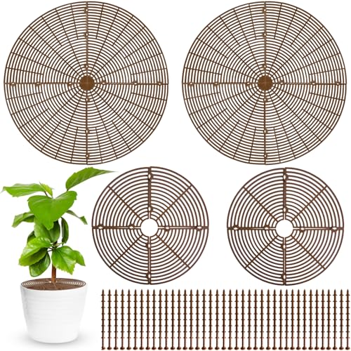 Srmayyi 4 Pcs Plant Pot Grid,20.5 Inch 11.8 Inch Soil Protector Covers Cuttable Flower Pot Grid,Cat Digging Stopper Baby Safety Plant Pot Cover with Stakes for Indoor Outdoor