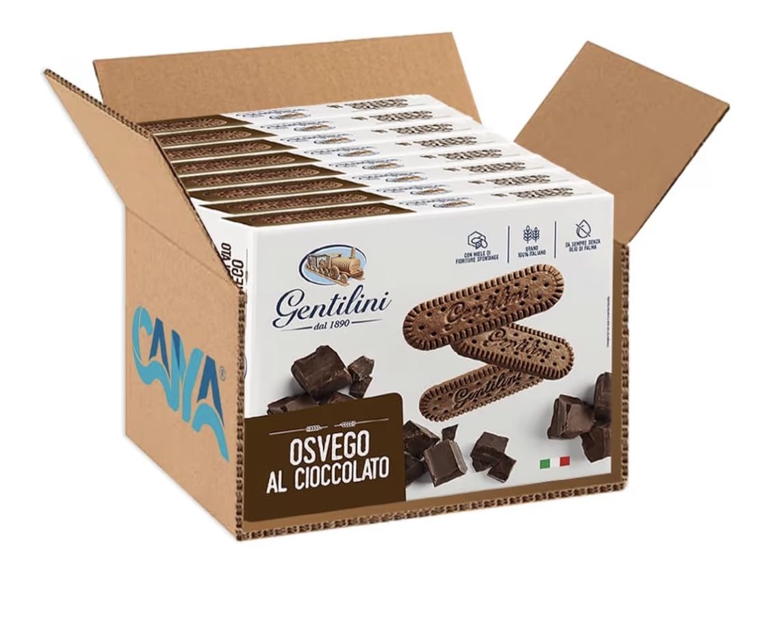 Gentilini Osvego al Cioccolato Biscotti con Miele e Cioccolato 500g [BOX da 8 Confezioni]