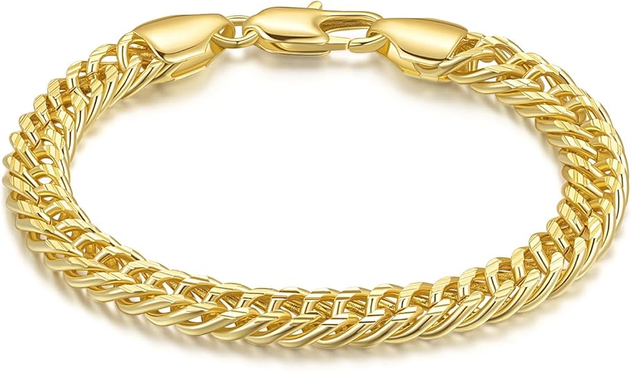 14K Gold Bracelets for Womens Mens Bracelets for Men Cuban Link 14K Gold Chain Bracelet for Women Trendy 6.5-9in