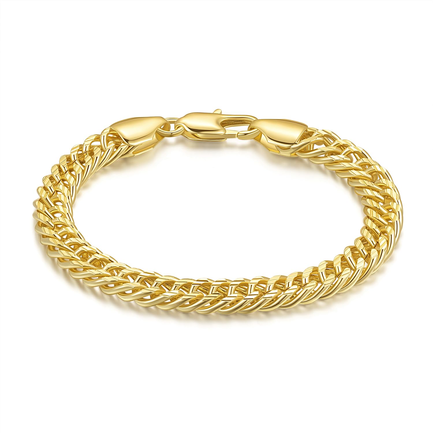 LOKFAM 14K Gold Plated Bracelets for Womens Mens Bracelets for Men Cuban Link 14K Gold Plated Chain Bracelet for Women Trendy 7in