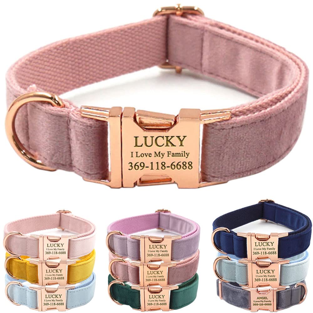 PETDURO Custom Dog Collar Personalized with Name Engraved Rose Gold Metal Buckle for Large Medium Small Girl Dogs - Dog Leash and Bow Tie Available -