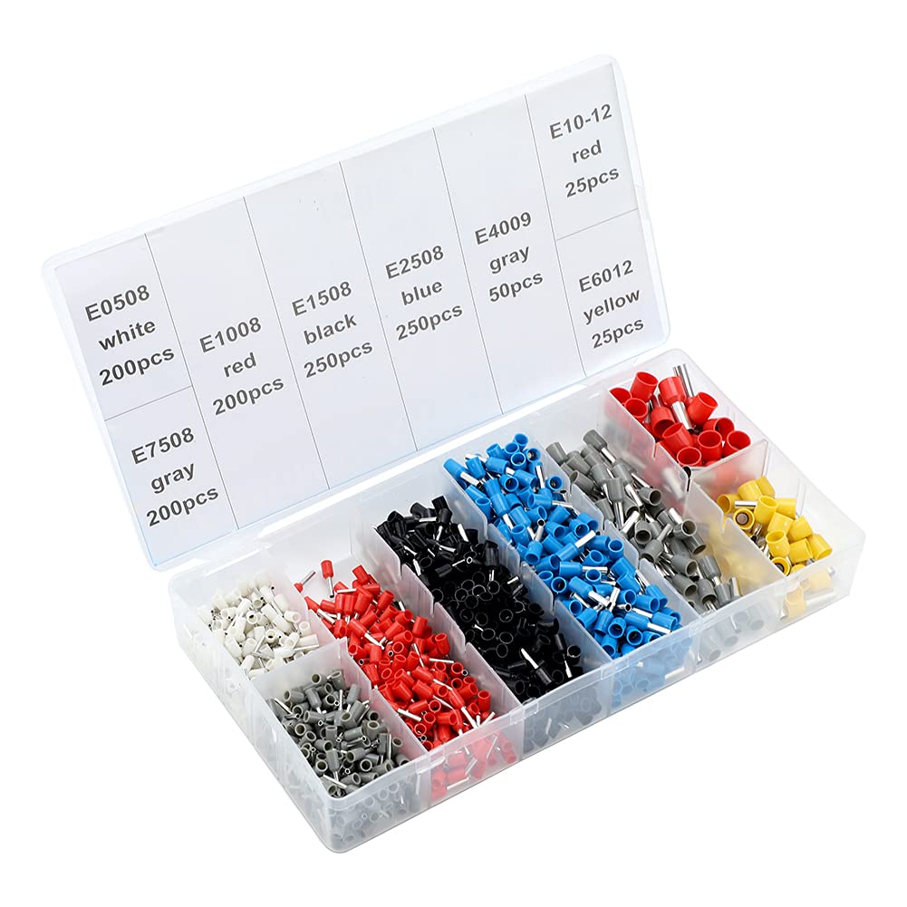 Pinza a crimpare per terminali a cricchetto e set di utensili spelafili con 1200 connettori terminali per cavi elettrici, testa in acciaio e piastra di pressione, impugnatura