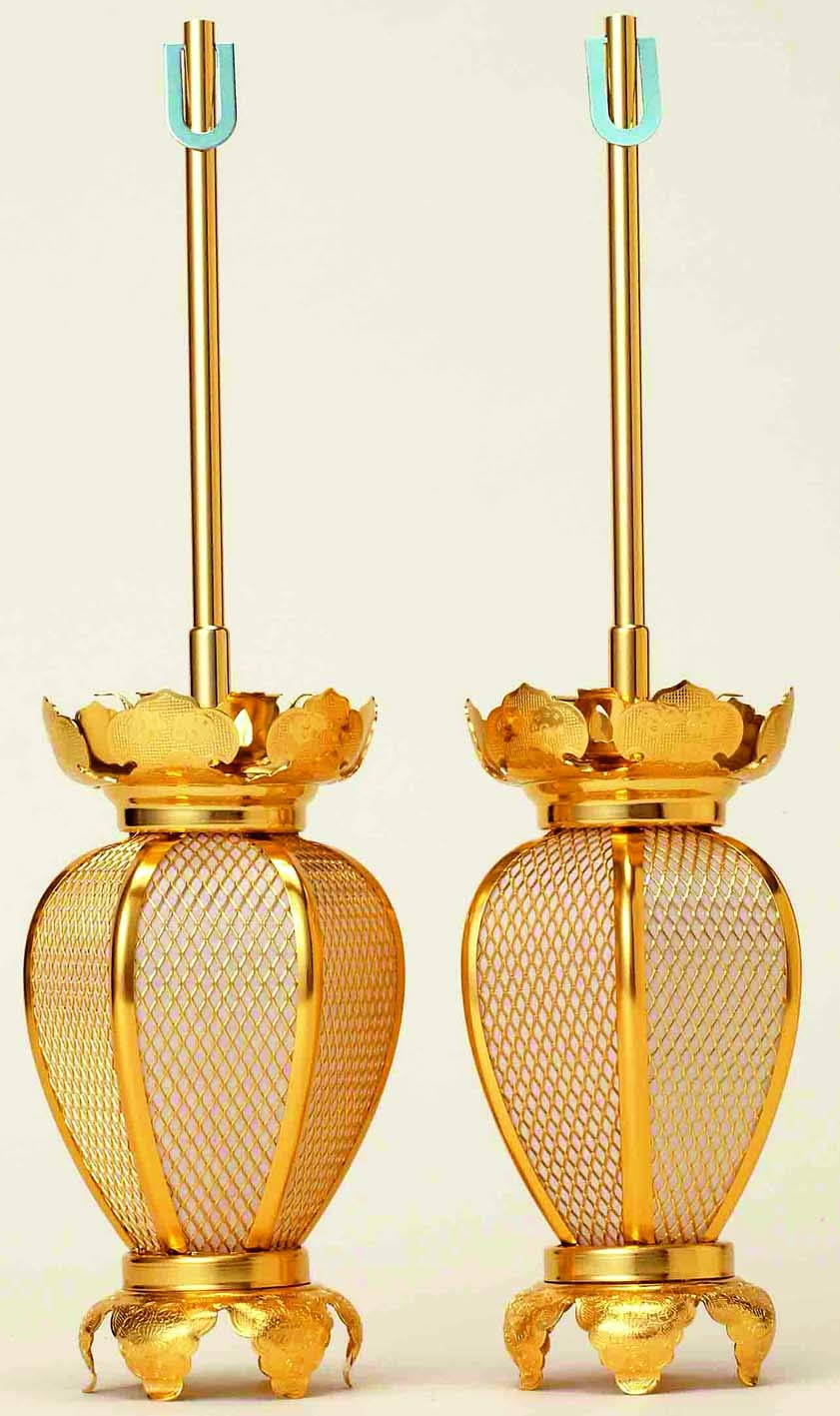 吊灯籠 アルミ夏目型 (小)　隠元灯篭　１対　電装コード・ヒートン付です　京仏壇いせむら　 仏壇照明　　仏壇あかり　仏壇ちょうちん　仏壇灯篭　燈篭　仏具照明