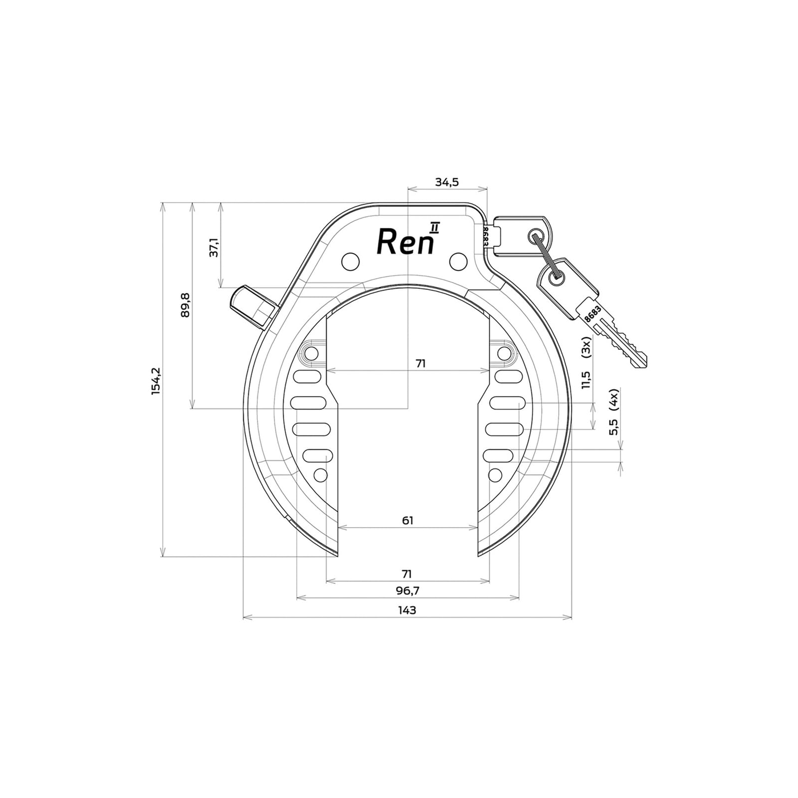 AXA Ren 2 Naz (Workshop) Verrous de Cadre Black 71 mm