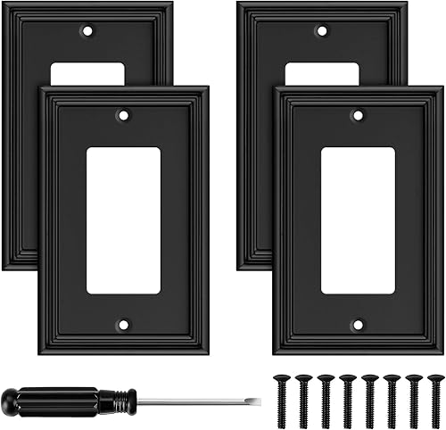 Placa decorativa moderna negra para interruptor de luz, cubierta de interruptor de luz, placas de interruptor basculante, placas de pared de fibra