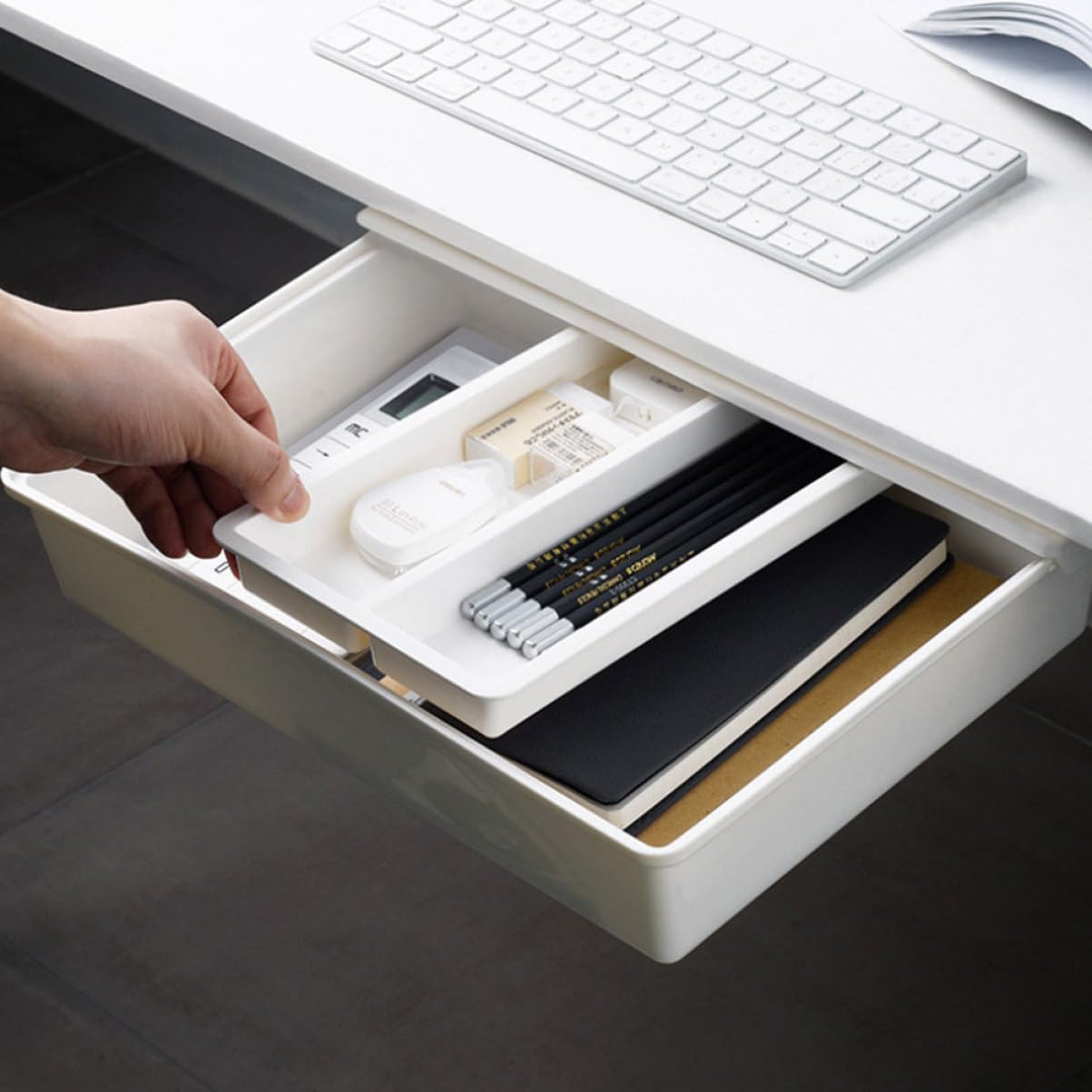 STOBOK Scatola Porta Oggetti in Plastica Resistente per Organizzatore Sotto la Scrivania Contenitore Salvaspazio per Cancelleria Strumenti Cosmetici