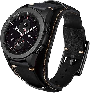 Leotop Compatible with Samsung Galaxy Watch 4 40mm 44mm/Watch 4 Classic 42mm 46mm/Galaxy Watch 42mm/Galaxy Watch 3 41mm/Active 2 40mm 44mm/Gear S2 Classic Bands 20mm Genuine Leather Cuff Strap(Black)