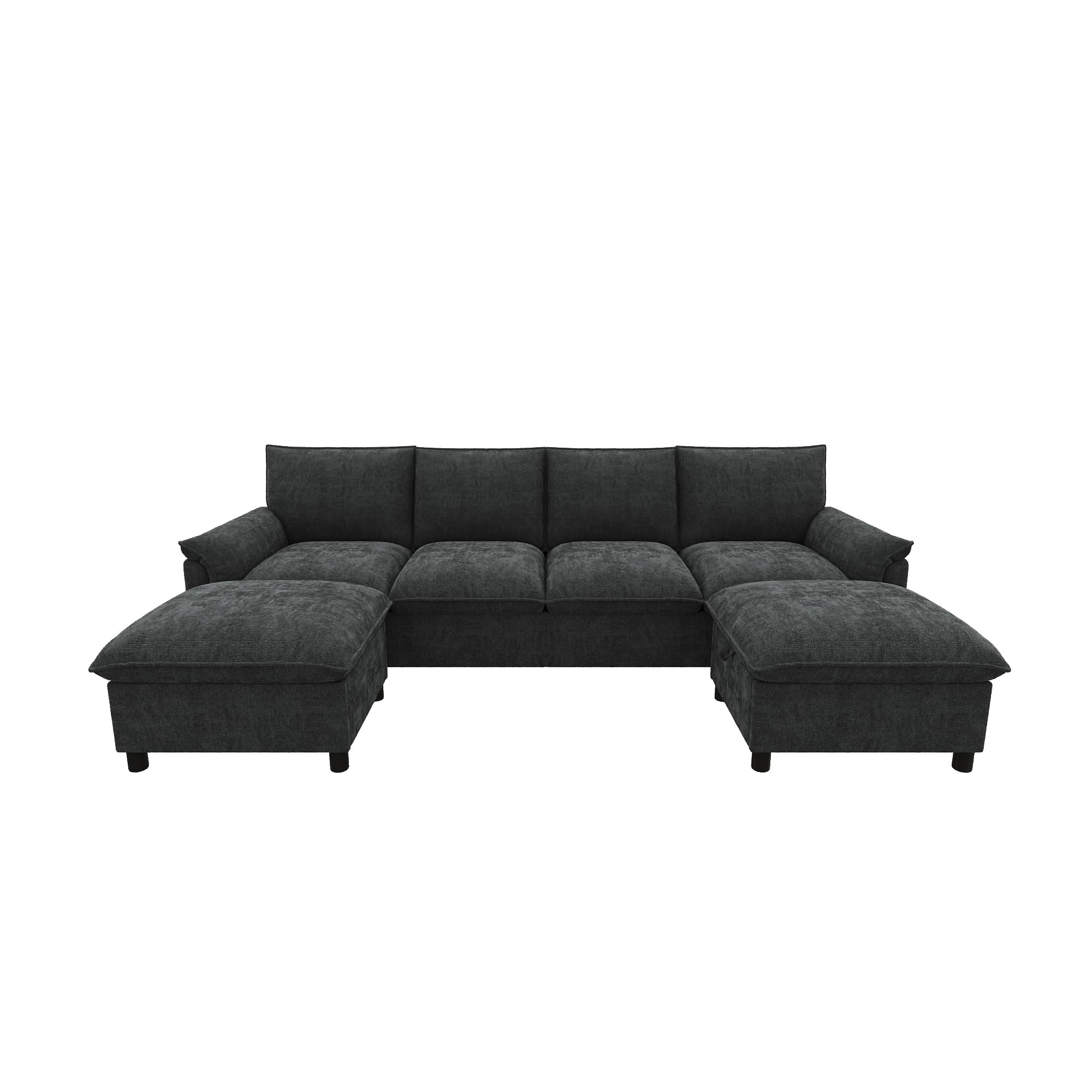 Merax Modulares Cloud-Sofa U-Form 265cm, Gemütliche Wohnlandschaft mit 2 Stauraum-Hockern, Bequemes Ecksofa mit tiefer Sitzfläche, Couch für Wohnzimmer, Grau
