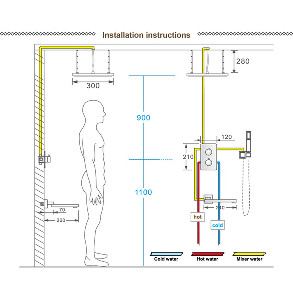12-calowy system natryskowy z ręcznym, zestaw miksera prysznicowego, 3 funkcje, czarny
