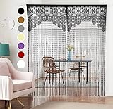 HSYLYM Lace Door Srting Curtain Warm Sheer Curtains Flat Tassel Ribbon Curtain Window Panel Room Divider Wall Decorations,Black,90x200cm(35' Width x 79' Length)