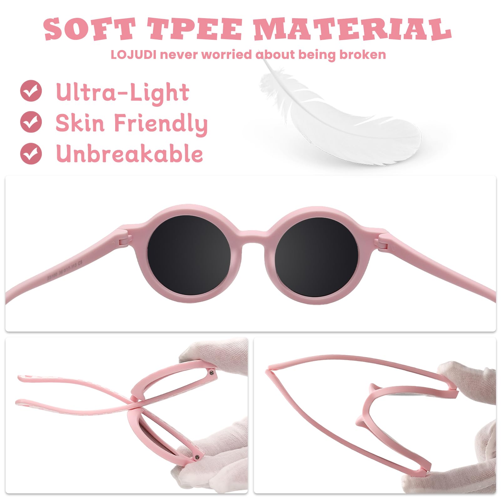 Occhiali da sole polarizzati per bambini 0-36 mesi – con cinturino regolabile in silicone rotondo montatura protezione UV per bambini piccoli 0-3 anni