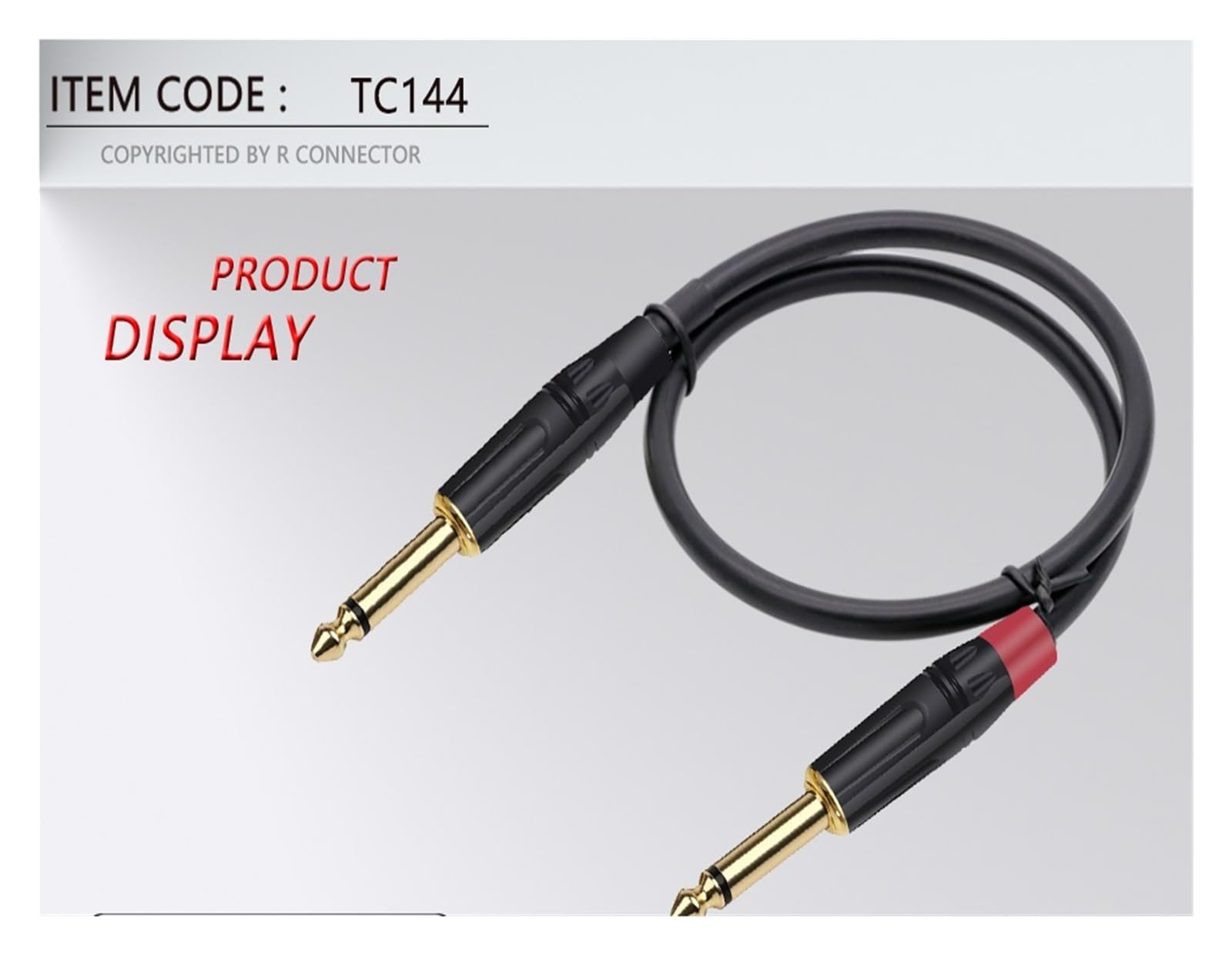 100 conectores jack de 6,35 mm, conector macho mono de 6,3 mm, de latón chapado en oro, de 1/4 de pulgada for micrófono.(Black Tail)