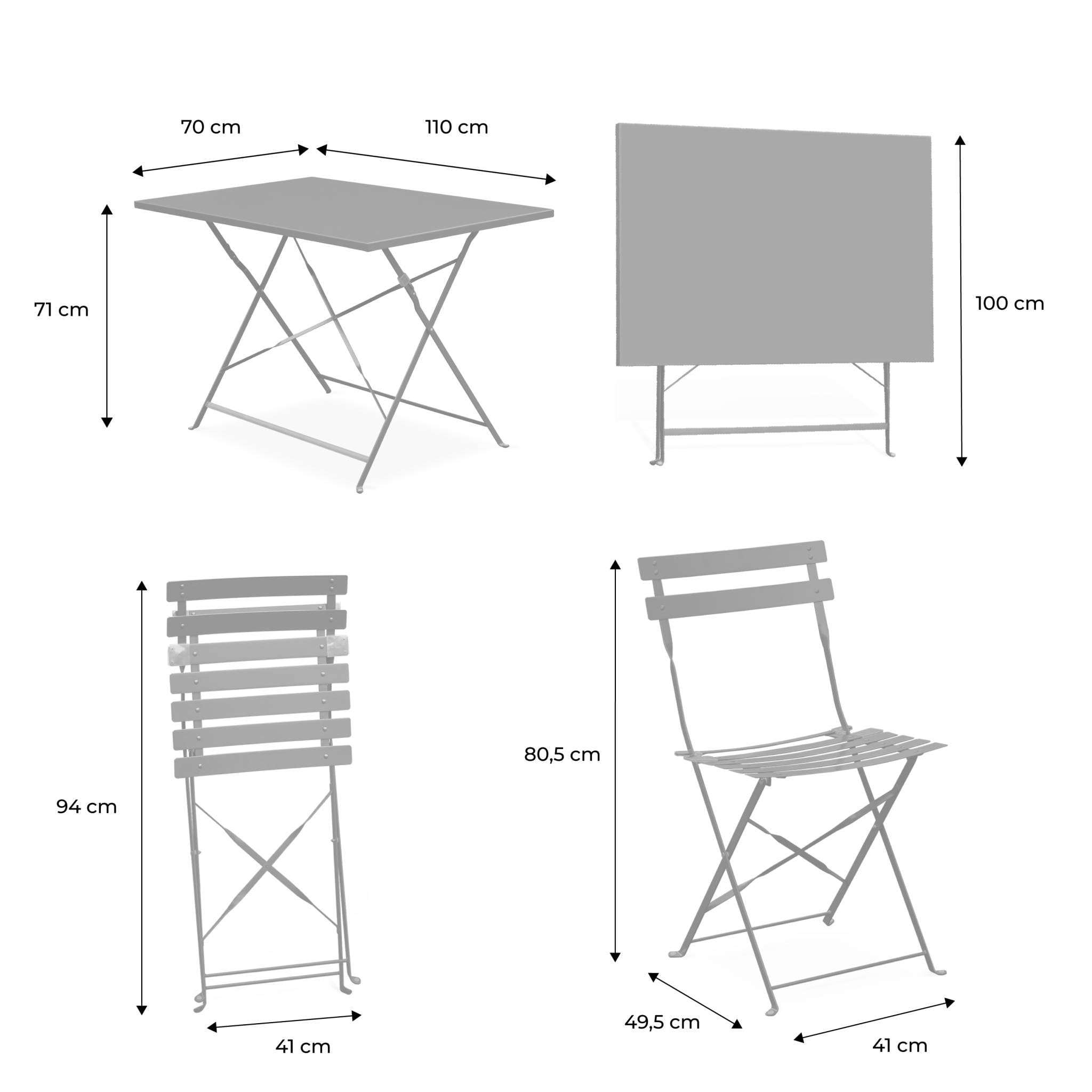 Table de Jardin Bistrot Pliante Métal 110x70cm + 4 Chaises Pliantes Acier Thermolaqué