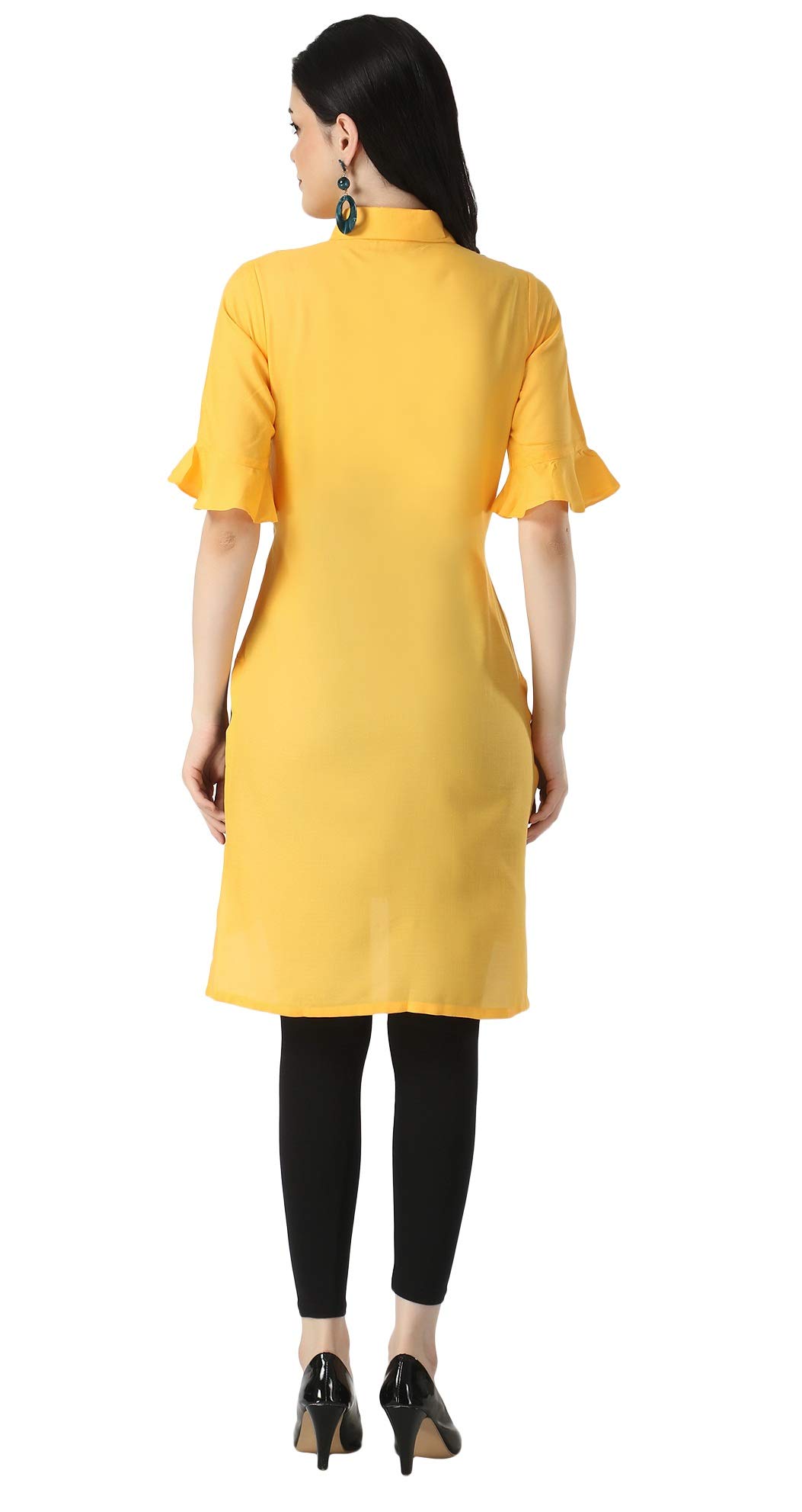 Om Sai Latest Creation Designer Slub Rayon Fully Stitched Straight Kurti For Women & Girls On Jeans Palazzo Or Skirt (Plus Size Upto 2Xl)-(Black) (Yellow, Large)