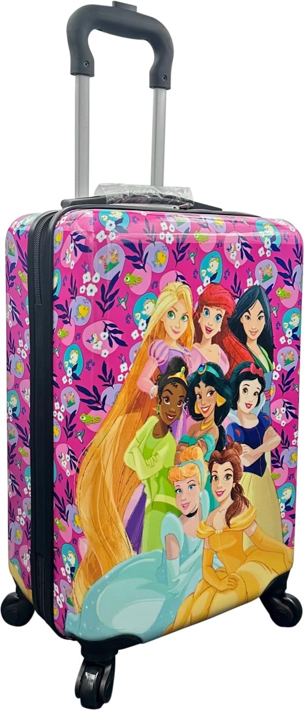 Fast Forward Kids Licensed Hard-Side 20” Spinner Luggage Lightweight Carry-On Suitcase (Princess)