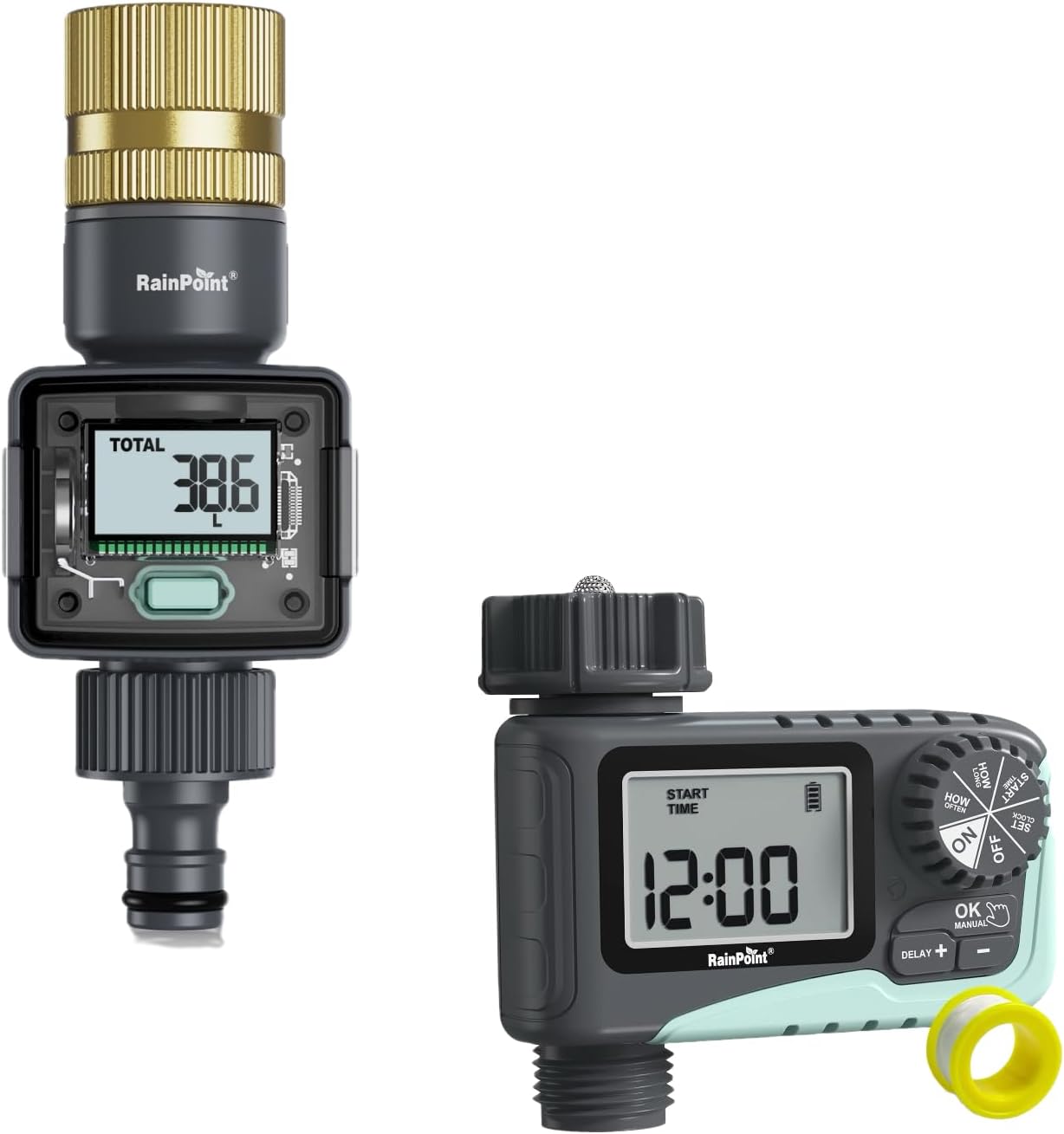 RAINPOINT Water Flow Meter Brass Inlet, Water Meter for