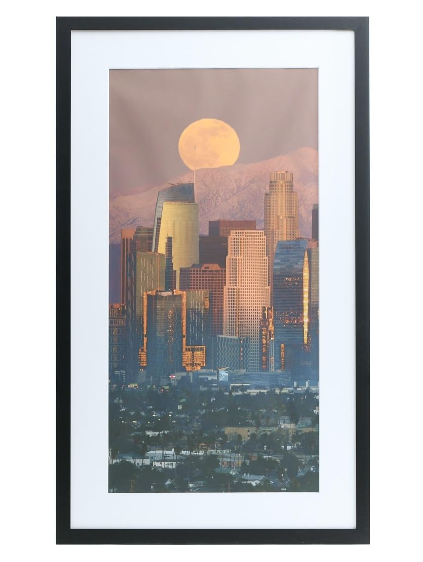 Frame Amo 24x42 Black Poster Frame with 17.5x35.5 White Mat Opening for 18x36 Image, 1.25 inch Wide and 1 inch Deep Border, Acrylic Front