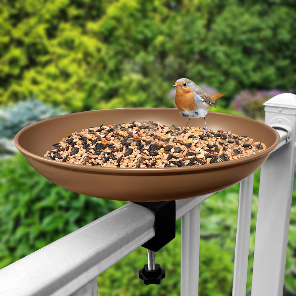 Abbeveratoio Per Uccelli Da Giardino In Metallo | Vintage Con Mangiatoia Inclusa | Altezza 98 Cm, Base A 5 Rami Antivento | Stile Foglia - 3