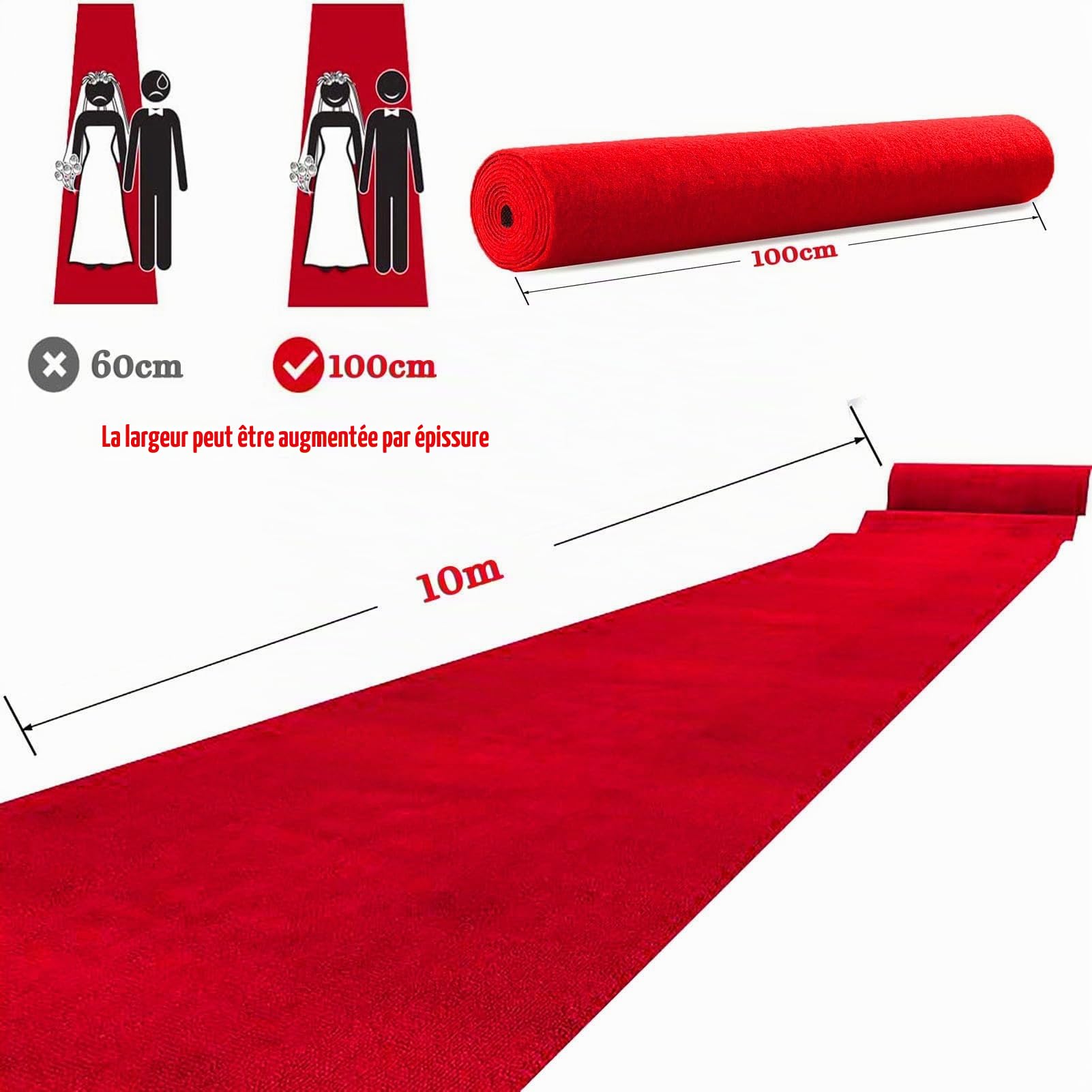 VIP Tapis Rouge 1 x 10m pour Cérémonie Deco Anniversaire Mariage Demande Noel, Moquette Theme Extérieur Décoration Jetable Événement Fête