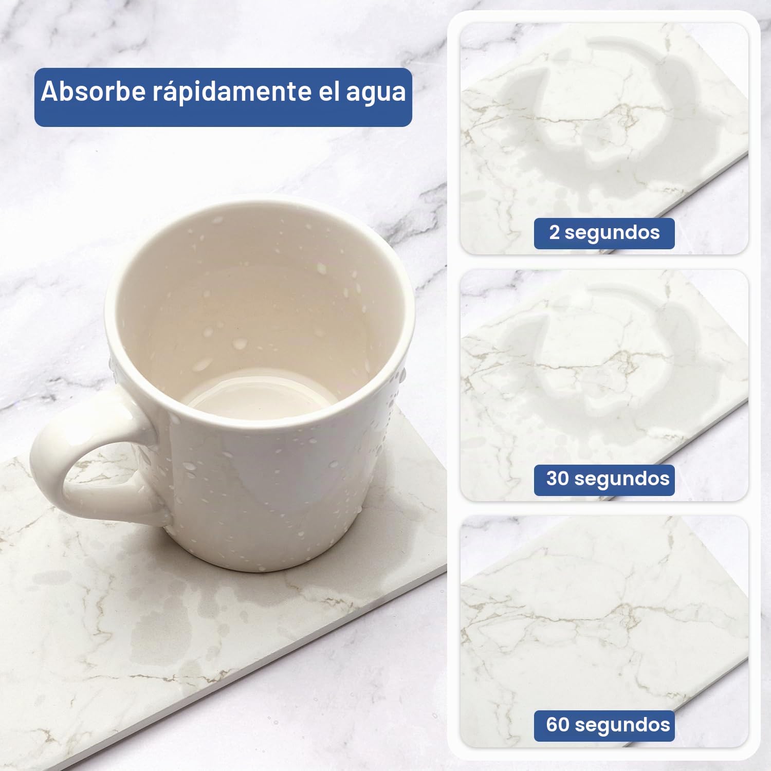 2 piezas de bandejas de secado de piedra absorbente de agua para fregadero, accesorios de baño, bandeja de jabón de cocina, dispensador de jabón de cerámica blanca, soporte para platos de mármol