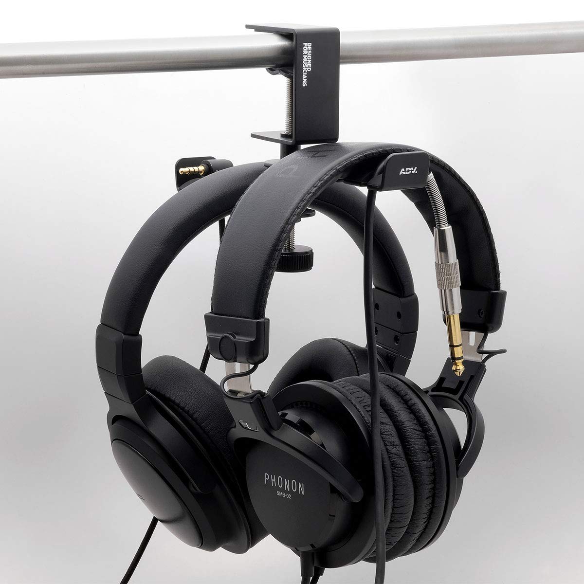 ADV. Doppelfederung Kopfhörer-Ständer aus Stahl, Metall, Headset-Halter, 360° drehbarer Arm, Verstellbarer Haken, Klemmgriff unter dem Schreibtisch, universell passend für alle Kopfhörer, Schwarz
