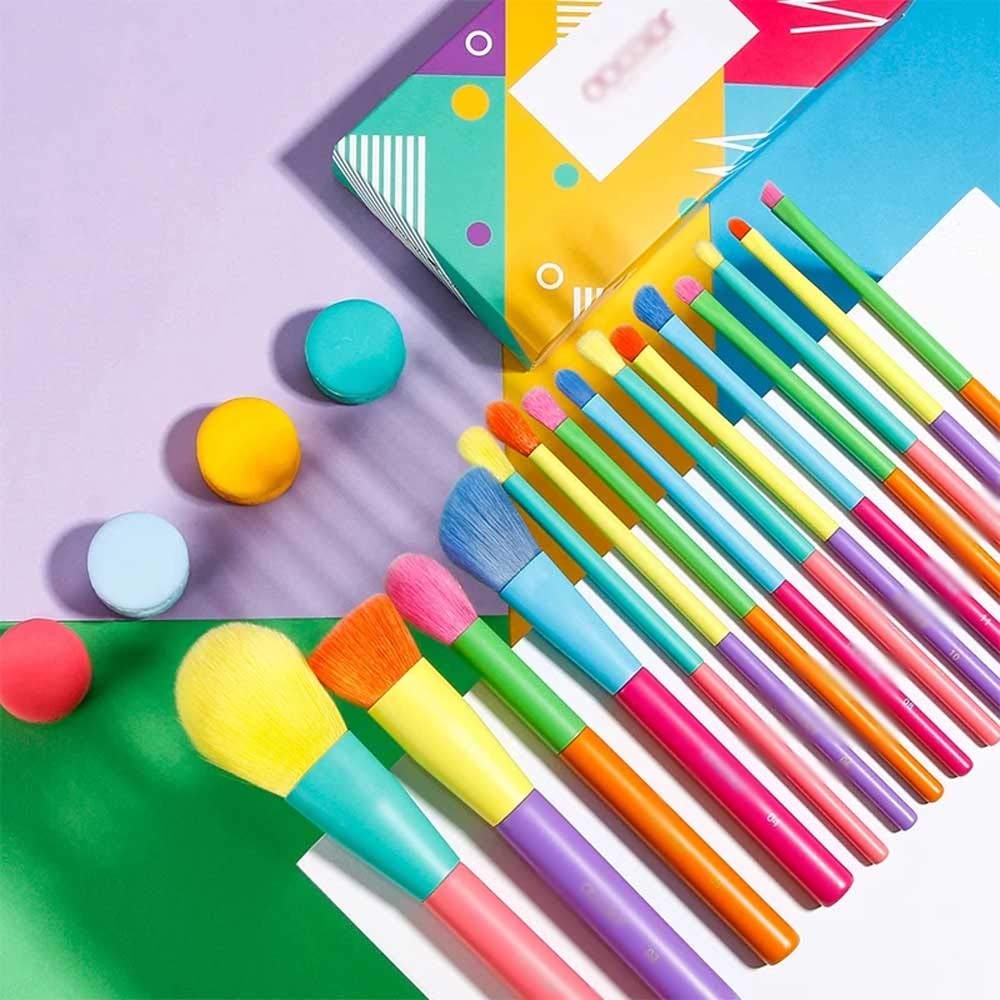 15 uds, brochas de Maquillaje, Base de Polvo Profesional, Sombra de Ojos, Juego de brochas de Maquillaje, Pelo sintético, brochas de Maquillaje Coloridas