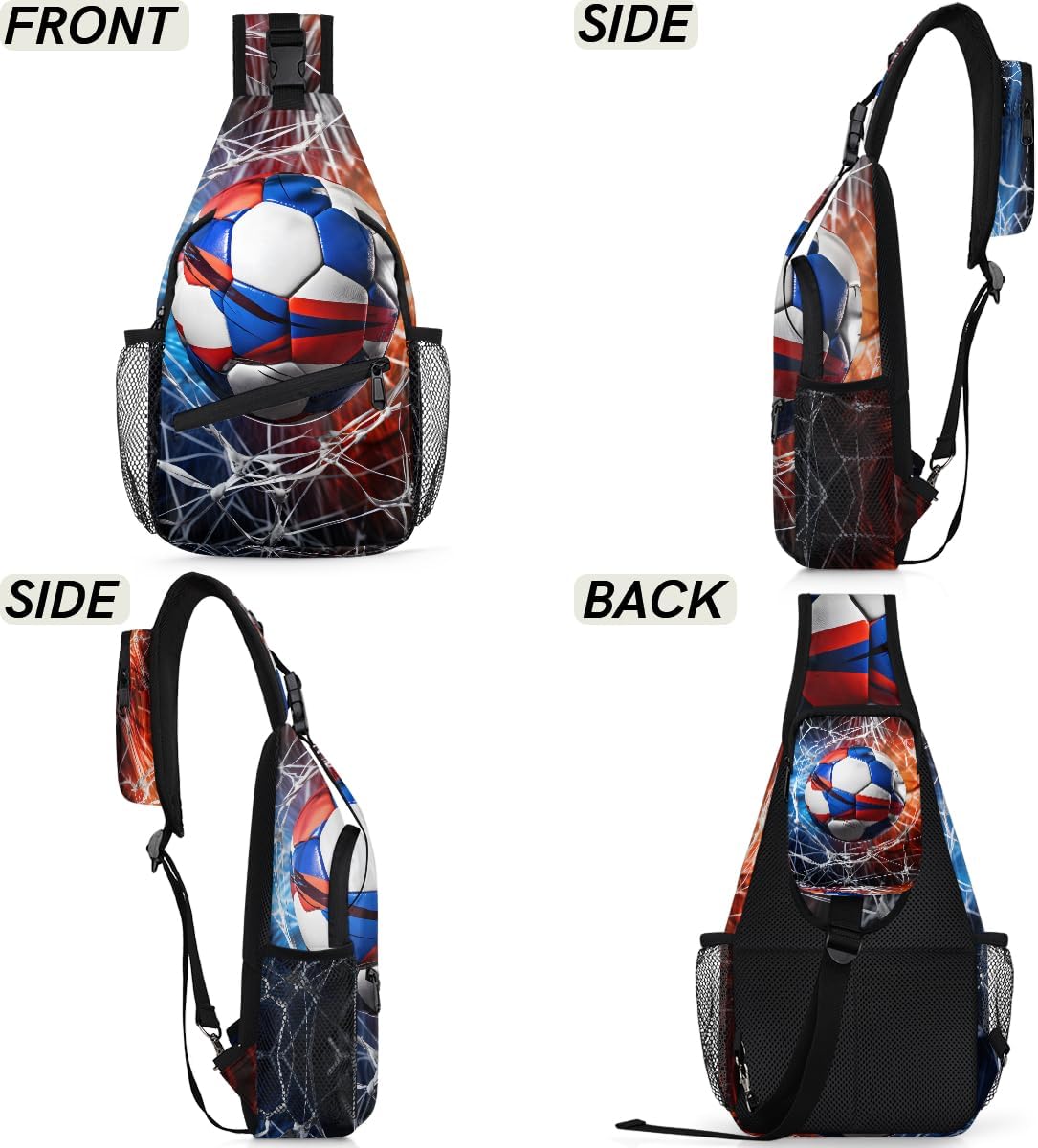 Soccer Lines Blue Red Sling Backpack for Women Men Waterproof Antitheft Chest Bag Lightweight Travel Crossbody Shoulder Bag for Shopping Outdoor Leisure Sports Mountaineering Riding