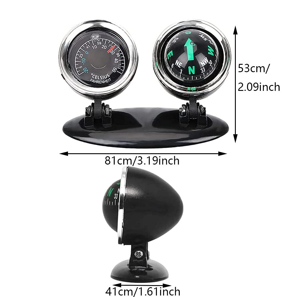MACHSWON Adjustable Vehicle Mount Dashboard Compass 2 in 1 Car Thermometer Compass Navigation/Direction Guide Ball Black with Adhesive for Marine Boat Car Truck