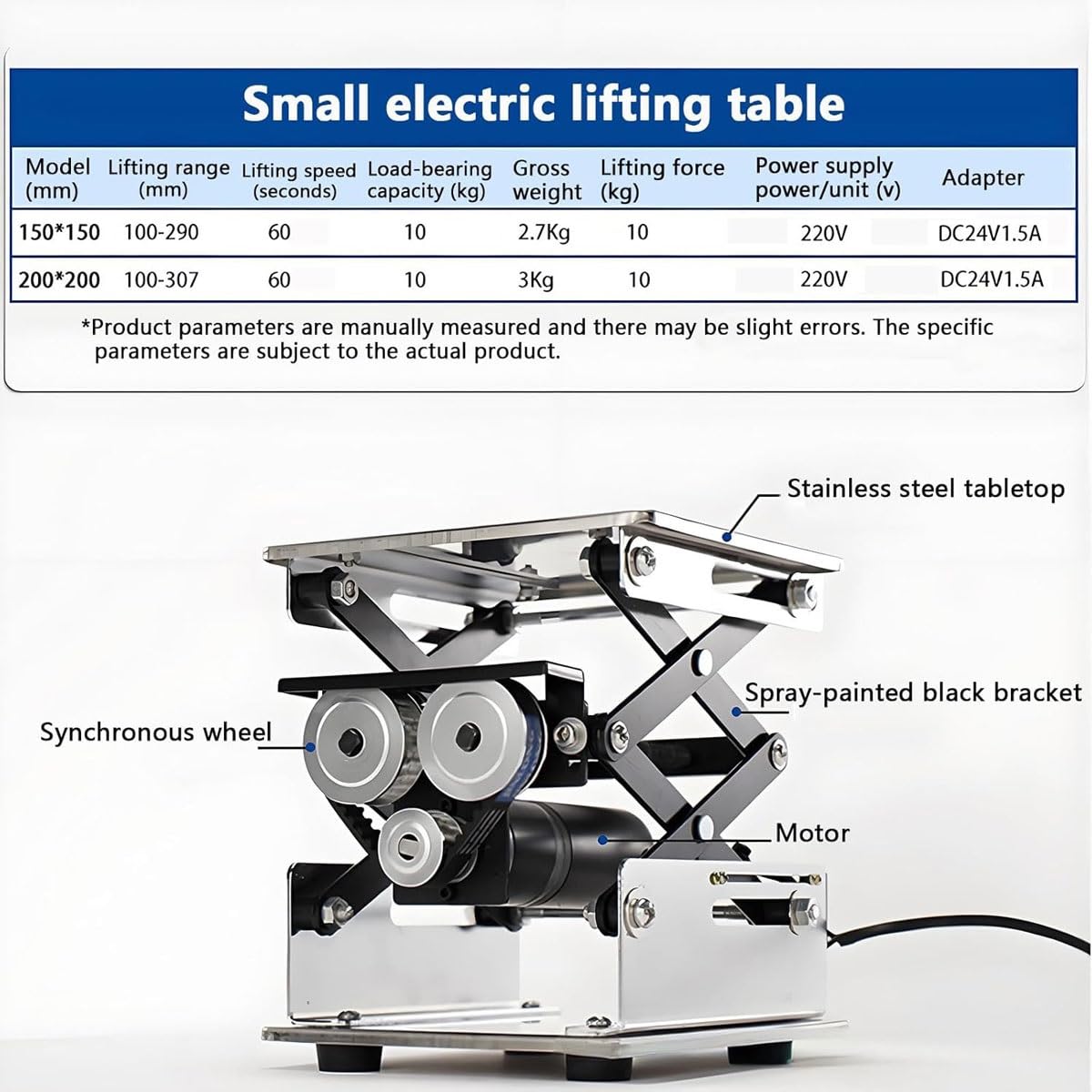 Plate-forme élévatrice électrique en acier inoxydable,petit support levage laboratoire haute précision,charge levage laboratoire à ciseaux,levage rapide des années 60,capacité charge 10kg(200mm)