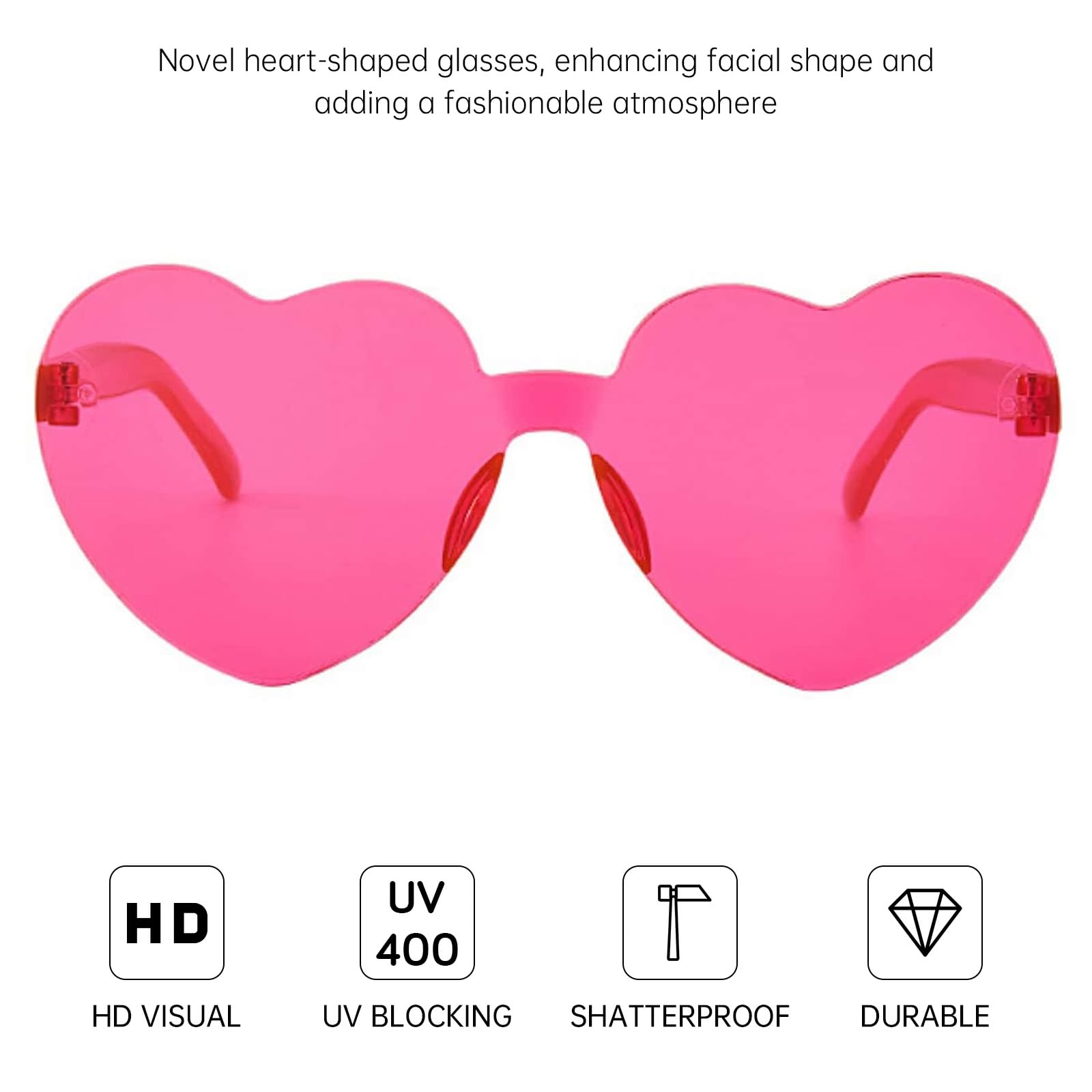 Yomaido Pink Heart Shape Sunglasses| Glasses for Party 3 Packs, Funky Festival Glasses Eyeglasses Rimless Multipacks for Adult Unisex, Kids - Image 3
