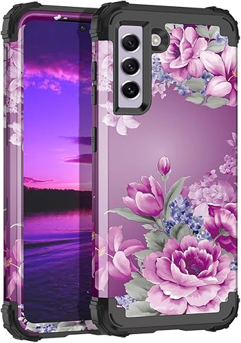 LONTECT Funda protectora híbrida resistente 3 en 1 para Galaxy S21 FE 5G (no compatible con S21 5G), diseño floral, a prueba de golpes, resistente,