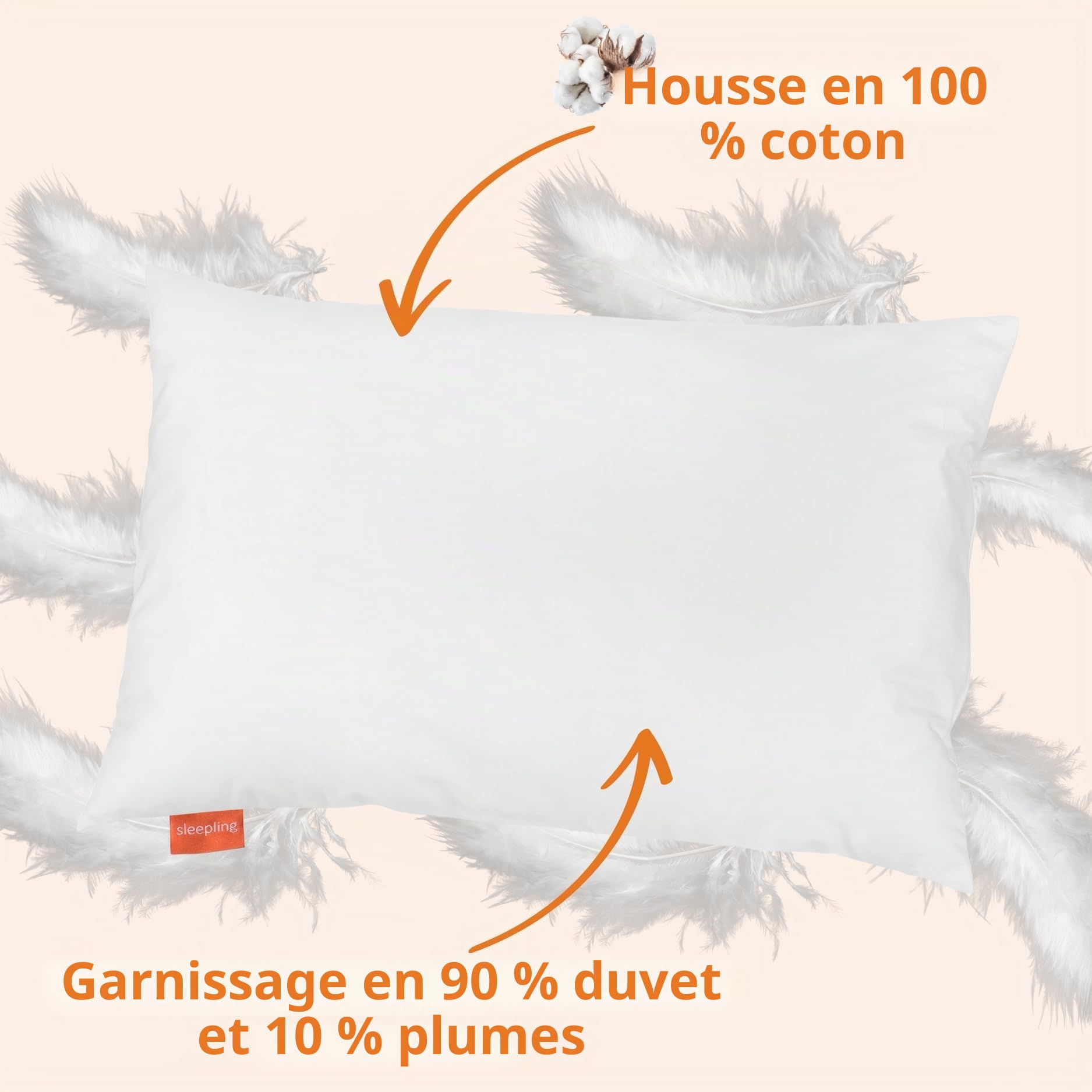 sleepling 197392 Oreiller pour enfant, 90 % duvet / 10 % plumes, 100 % coton, Fabriqué en UE, Lavable à 60 °C, Ökotex 100, 40 x 60 cm, blanc