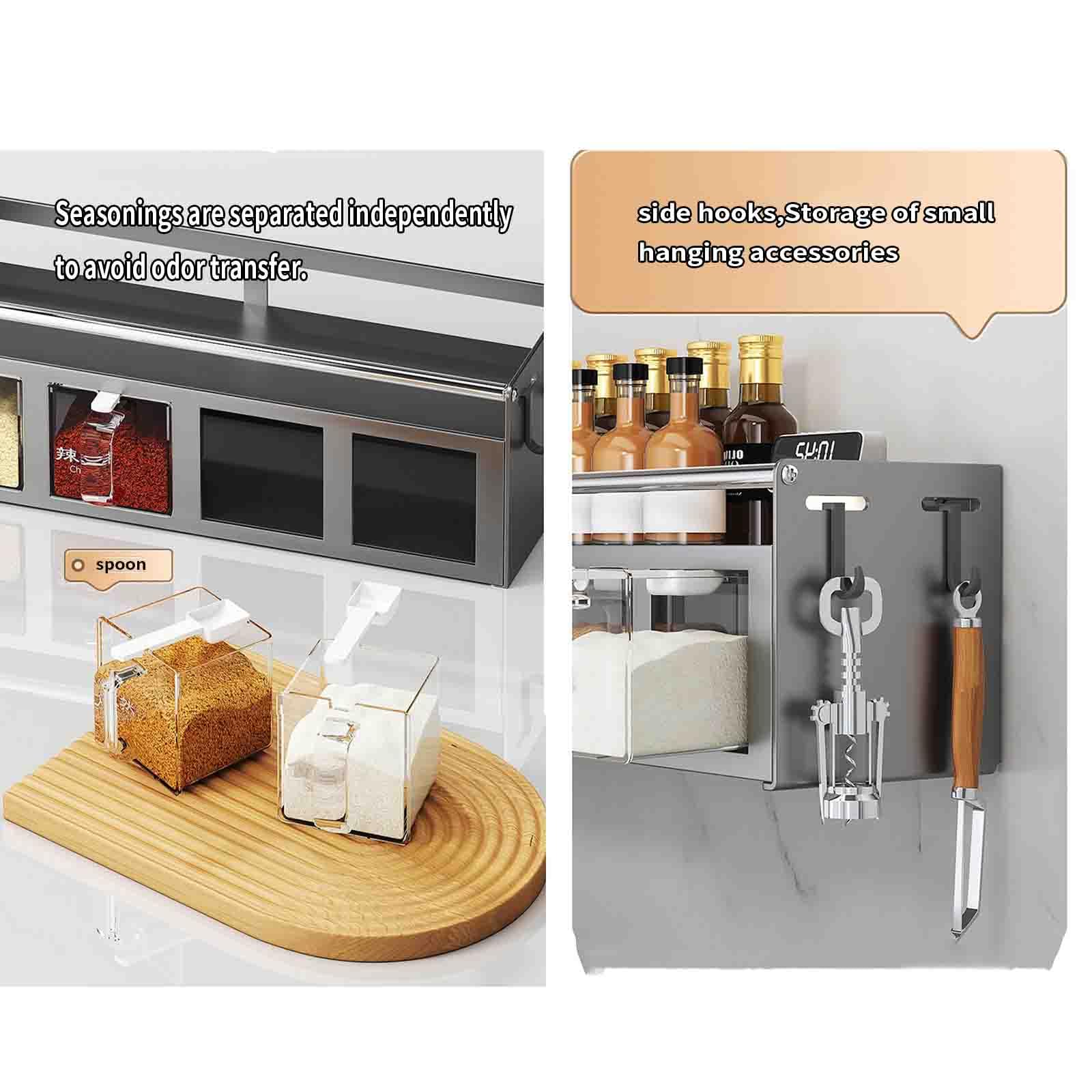 JUSHZ Gewürzregal Wand Stehend Küchenregal Gewürzregale Gewurzregal Gewürz Organizer Spice Rack Für Die Küche Spices Hängen Ecke Aufbewahrungsbox Für Gewürze Küche Wandmontiert (30x13.5x13cm,Black)