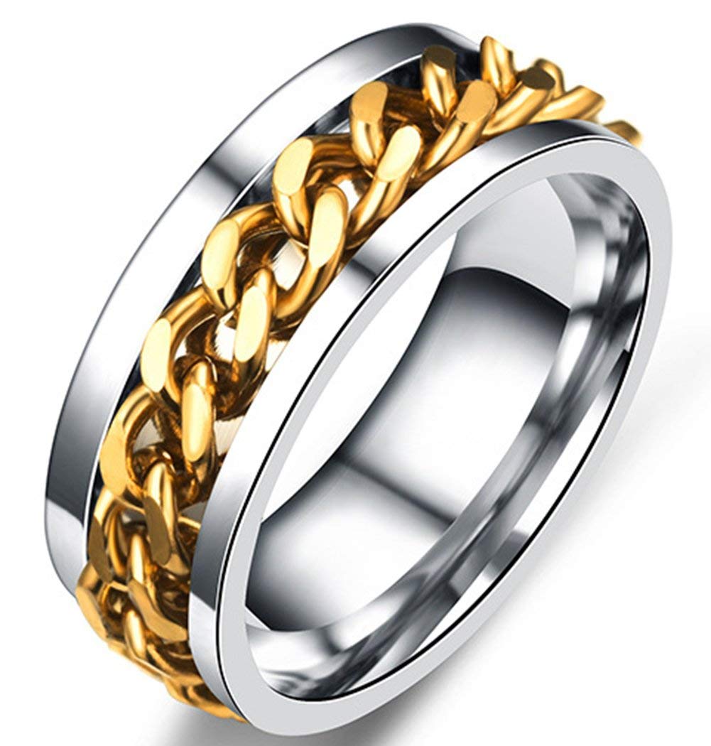 Jewelry 8mm Silver and Gold Spinner/Rotatable Chain Eternity Wedding Ring Band for Unisex Rings