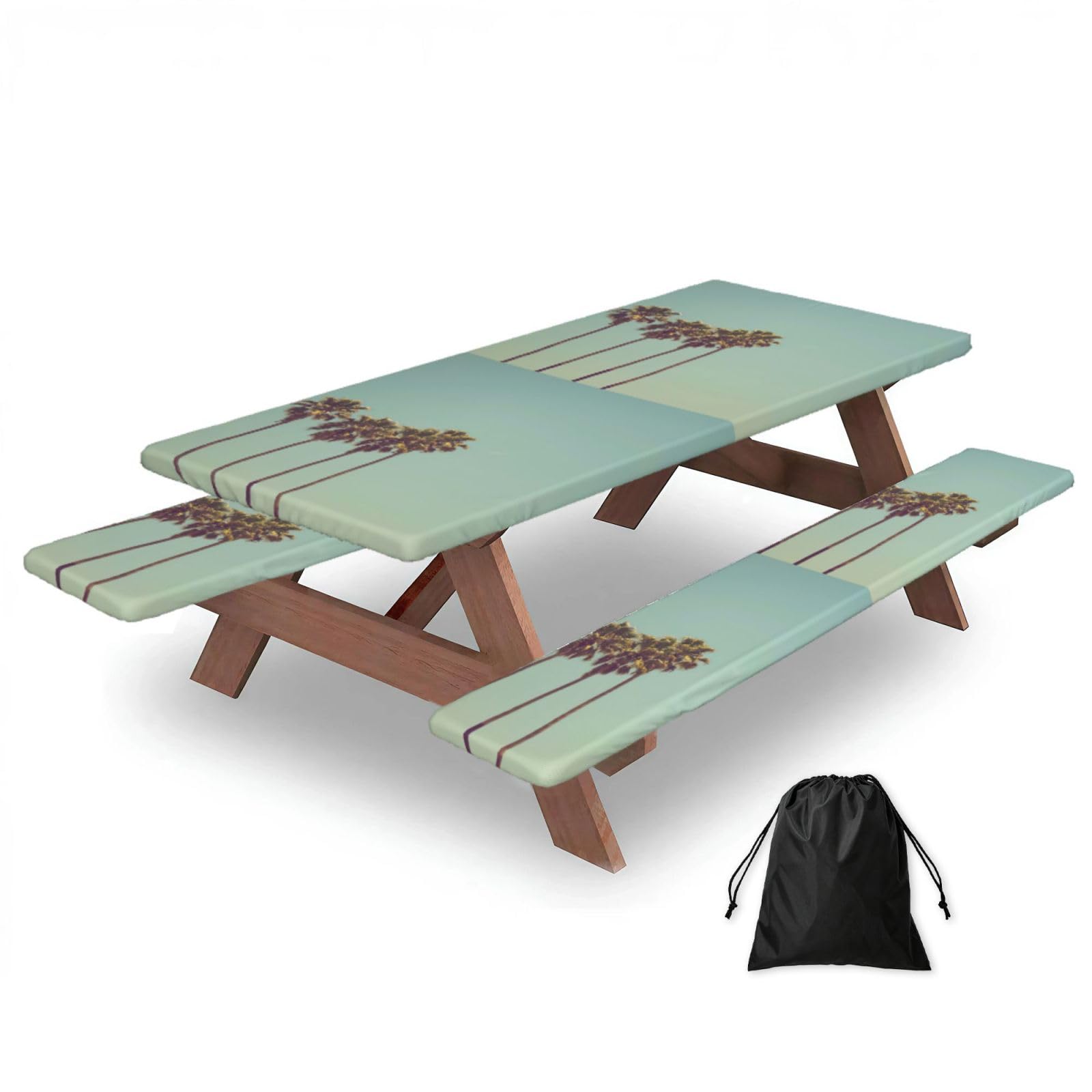 Yqxwjl Black Palm Tree Print Camping Essentials Waterproof Camping Table And Bench Cover With Drawstring Bag 183 Cm