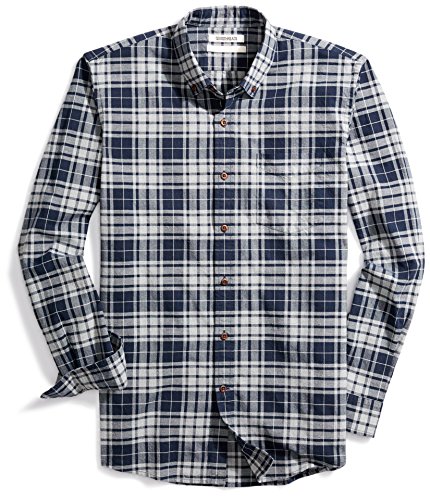 Amazon Brand - Goodthreads Mens Slim-Fit Long-Sleeve Plaid Oxford Shirt, Navy Eclipse Heather, Large