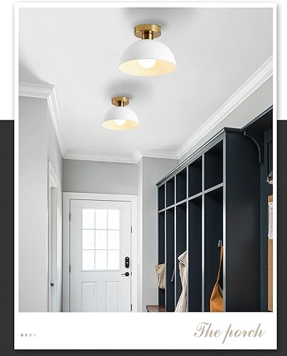 Miniatura 6 de Lámpara de techo industrial semiempotrada con placa dorada y pantalla negra mate, lámpara de techo de granja para cocina, isla, comedor, vestíbulo,