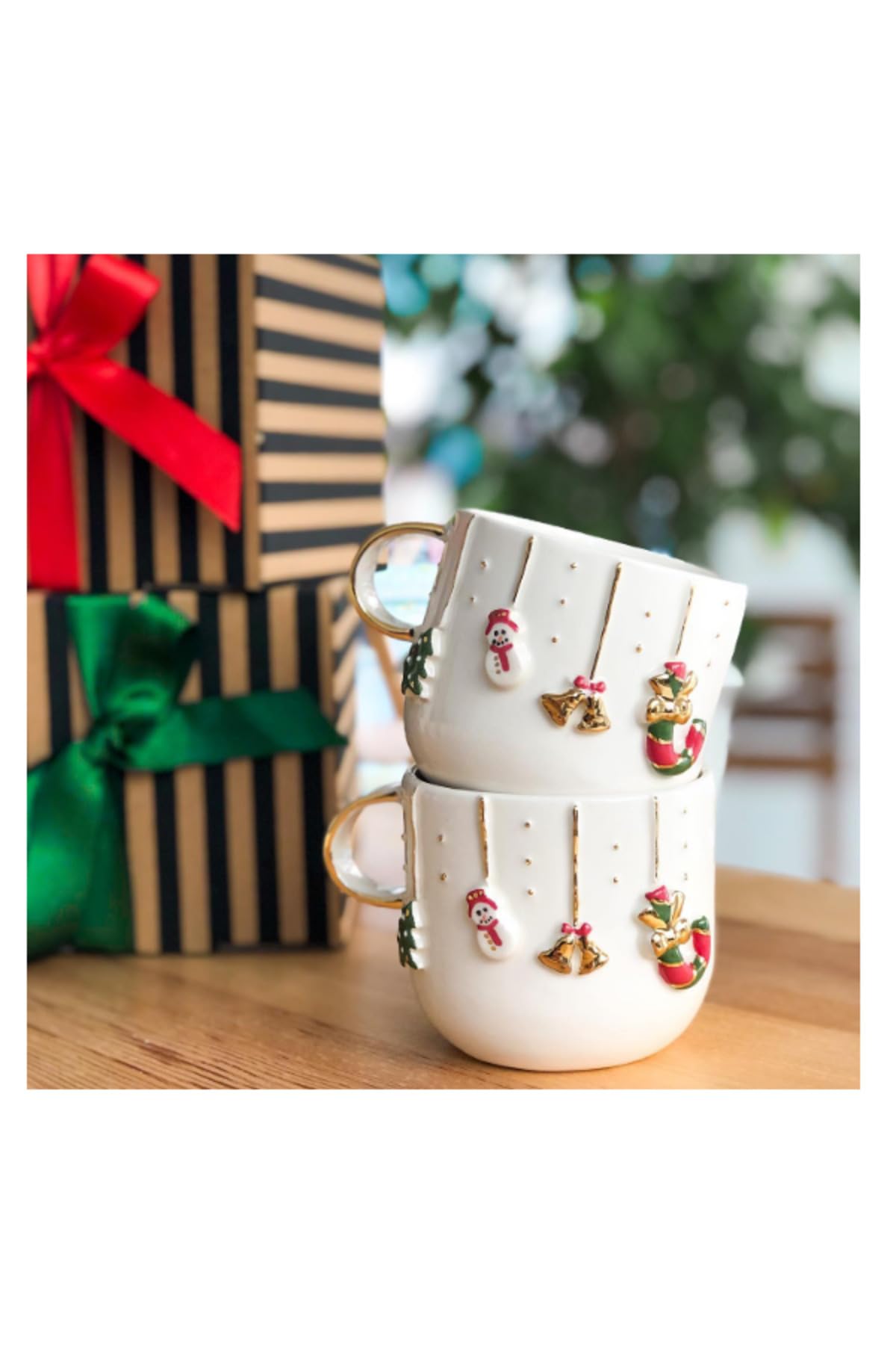 Celine's Wonders Kabartmalı 24 Ayar Altın Dekorlu El Yapımı Kupa 300 ml Yılbaşı Kupa Christmas Mug Yılbaşı Fincan 1 Adet