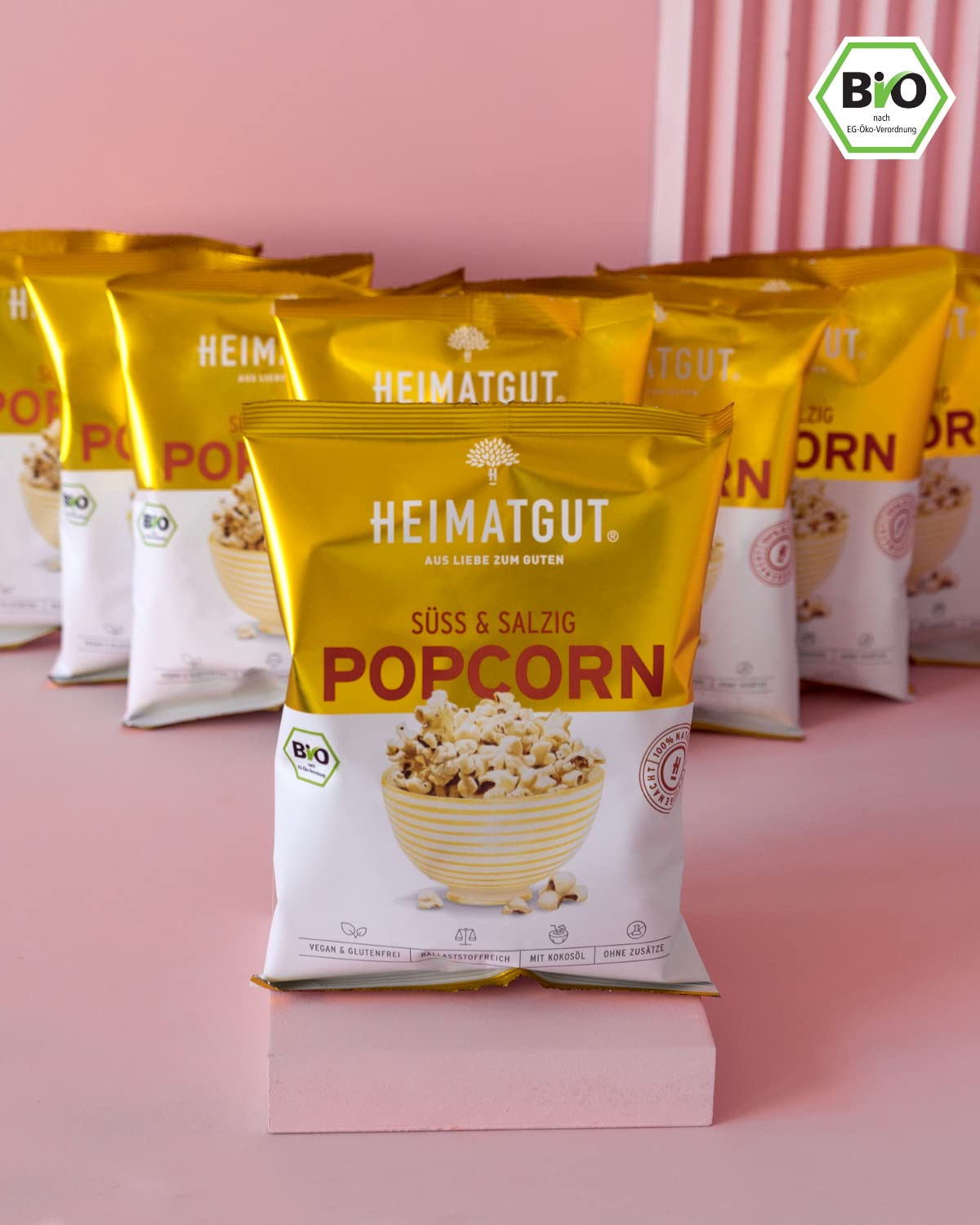 HEIMATGUT® Bio Vegan Popcorn Süß & Salzig | Aus bestem Butterflycorn Popcorn-Mais | Mit Bio Kokosöl & Ohne Butter und Palmöl | 10 Popcorn-Tüten à 90g | Glutenfrei & Ohne Künstliche Zusätze (10 x 90g)