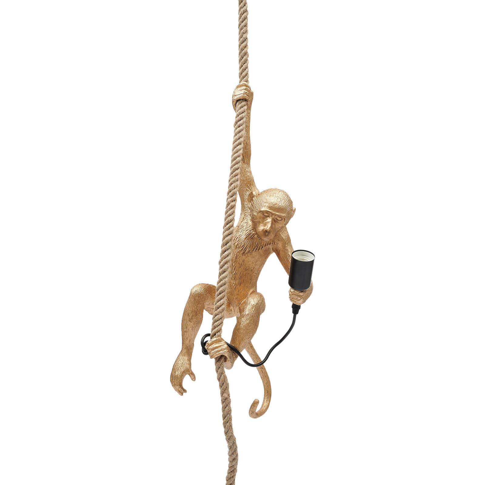 Industrial Vintage Monkey Pendant Light, Vintage Resin Hemp Rope Edison Ceiling Pendant Lamp Fixture E27, Monkey Wall Light Hanging Ceiling Lamp for Dining Living Room Bedroom, Gold