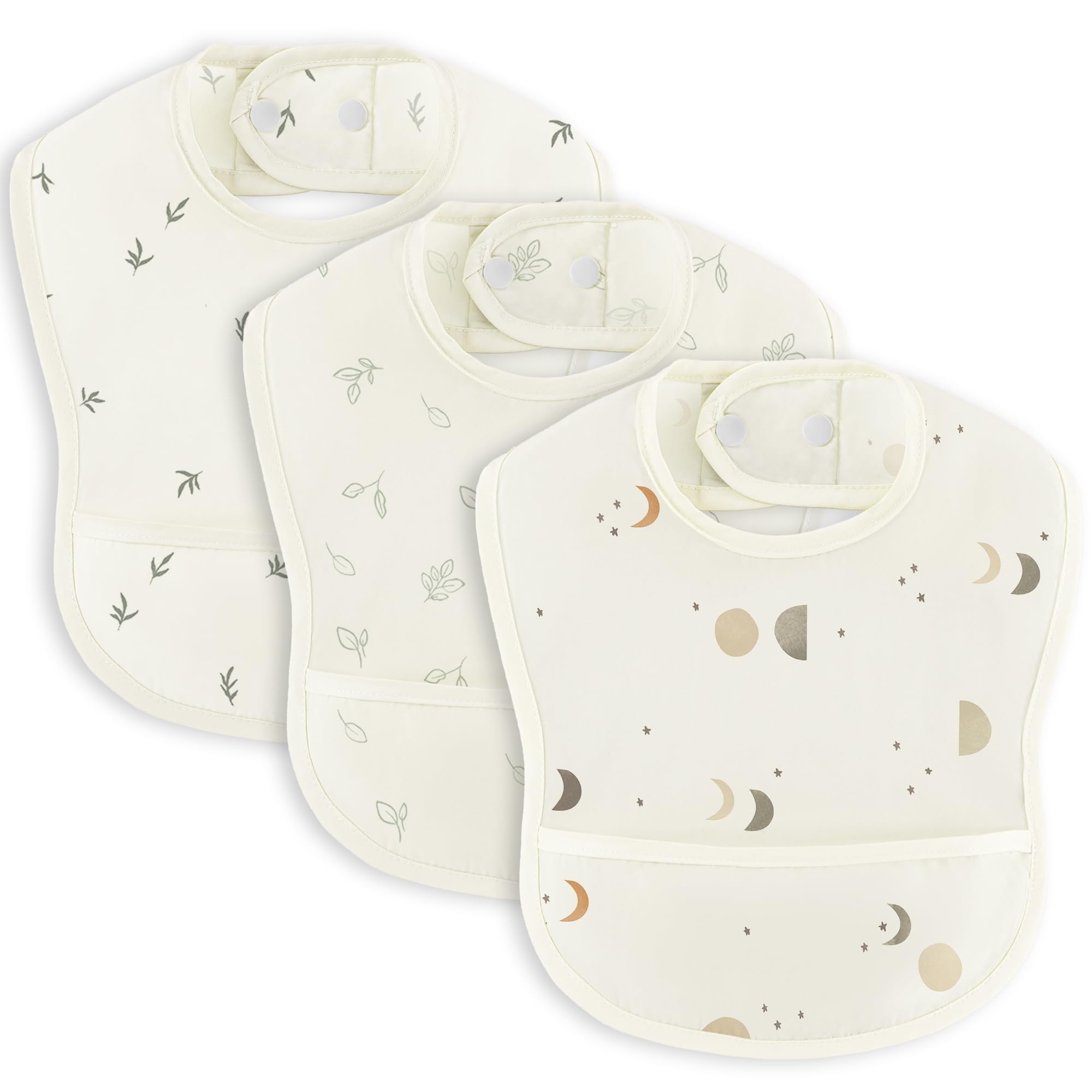 Susurration Baby Lätzchen Wasserdicht Ltzchen 3 Stück Kleinkind Fütterlätzchen Mit Auffangschale Waschbar Sabberlätzchen für Jungen und Mädchen (Aprikosenasche)