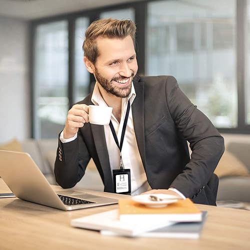 Miniatura 7 de Vetoo - Soporte para tarjetas de identificación de piel sintética, 1 paquete de soporte vertical de piel sintética con cordón y correa desmontable