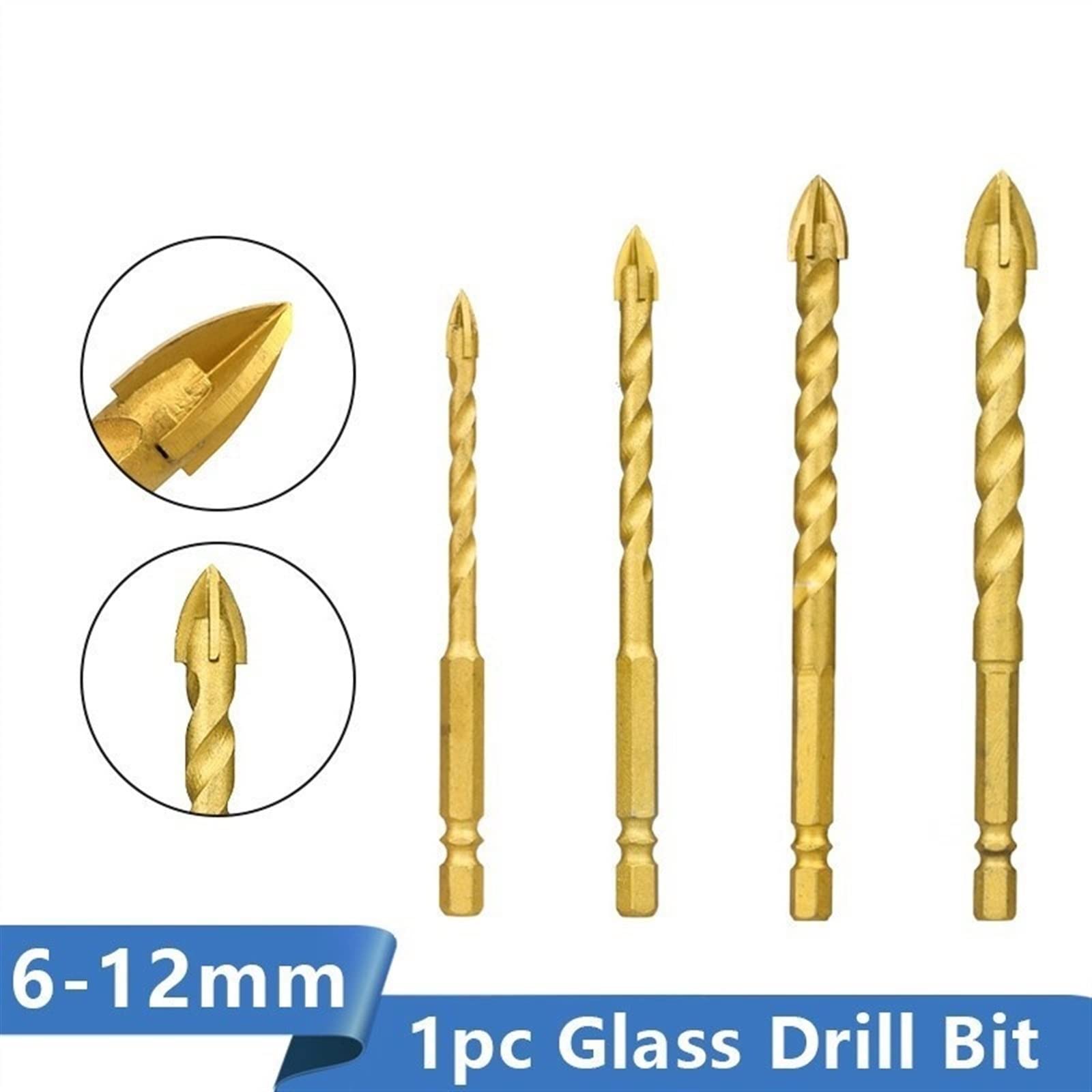 Apri foro 6-12mm Punta esagonale a croce for piastrelle Punta for trapano in lega di mattoni Triangolo Bit Cutter for strumento di perforazione for calcestruzzo in ceramica di vetro 1Pcs(10mm)