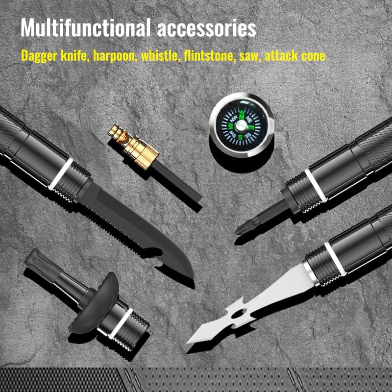 Miniatura 6 de Bastón de senderismo táctico plegable, bastón táctico, personal de senderismo de supervivencia y bastón de senderismo, equipo de aluminio ligero