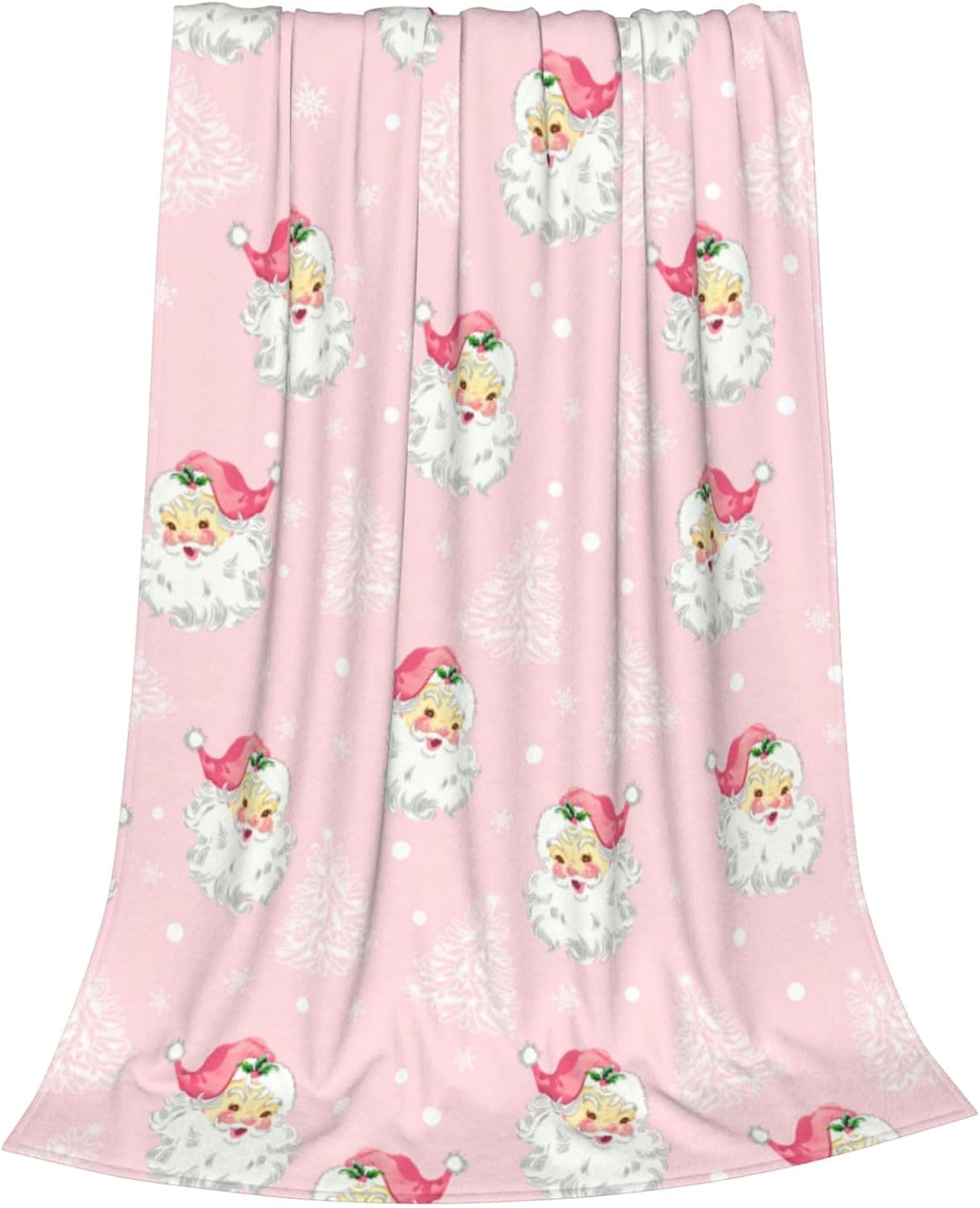 Christmas Santa Claus Throw Blankets, Xmas Tree Soft Anti Pilling Flannel Blanket, Winter Snowflake Decorative Lightweight Pink Blanket, 40×50 Inches Sofa Fleece Blanket for Girl Children