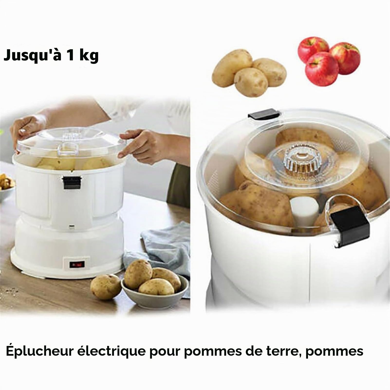 Machine à éplucher les pommes de terre électriques, machine à éplucher les pommes de terre électriques, trancheuse multifonction pour éplucher les légumes, capacité de 1 kg, éplucheur de légumes