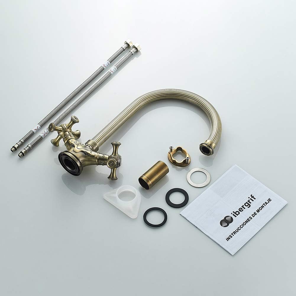 All components of the Ibergrif M22117 kitchen tap laid out