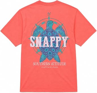 Southern Attitude Nautical Compass Snappy Turtle Heather Coral Short Sleeve T-Shirt